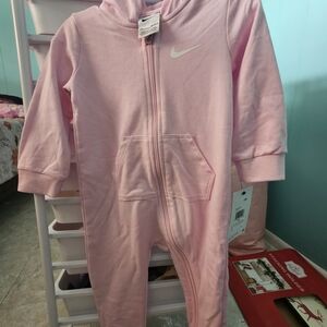 Nike Light Pink Hooded One-Piece Bodysuit for Kids